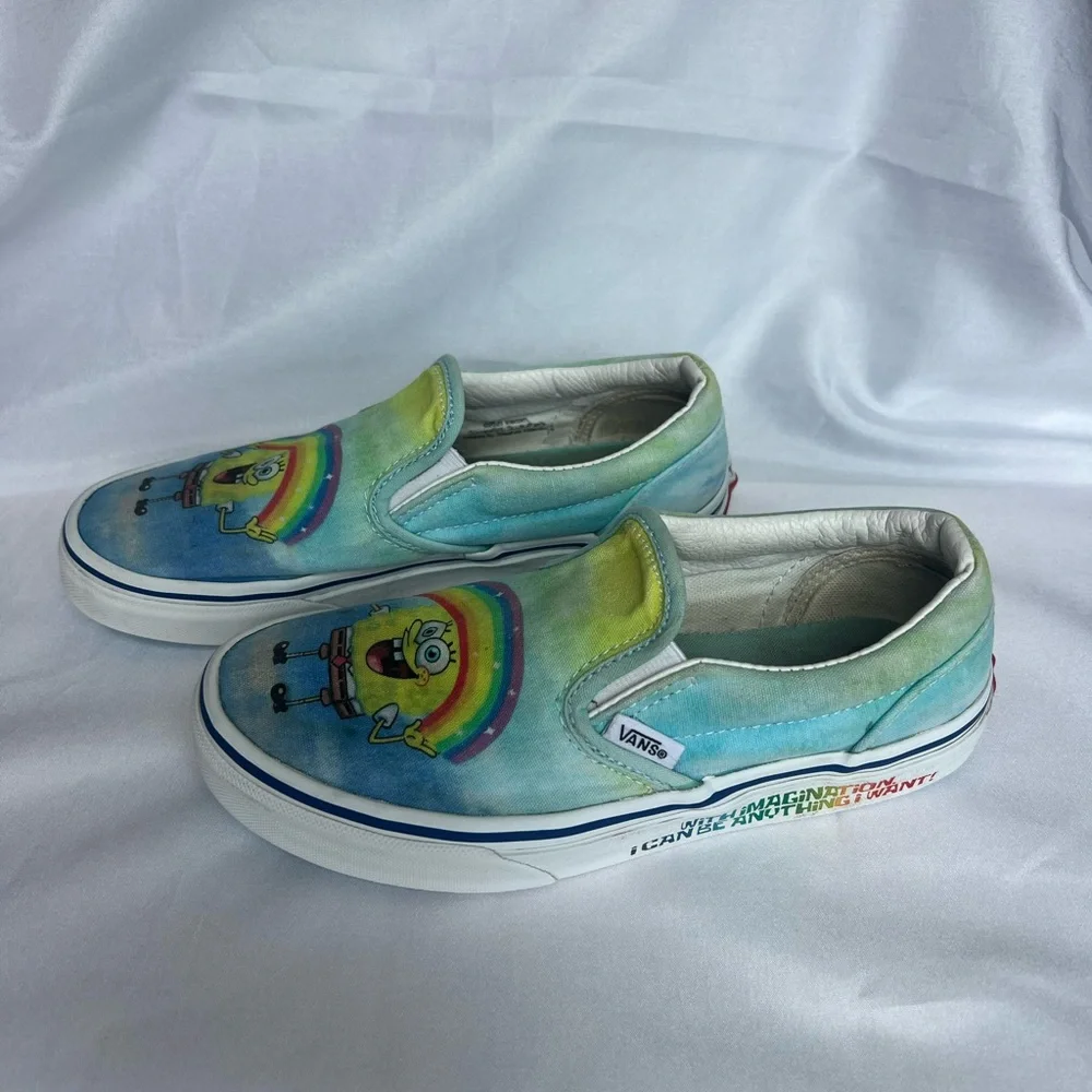 Vans Kids' Sponge Bob Square Pants    Slip-On Sneakers Size 3 Blue and Yellow - Picture 12 of 15